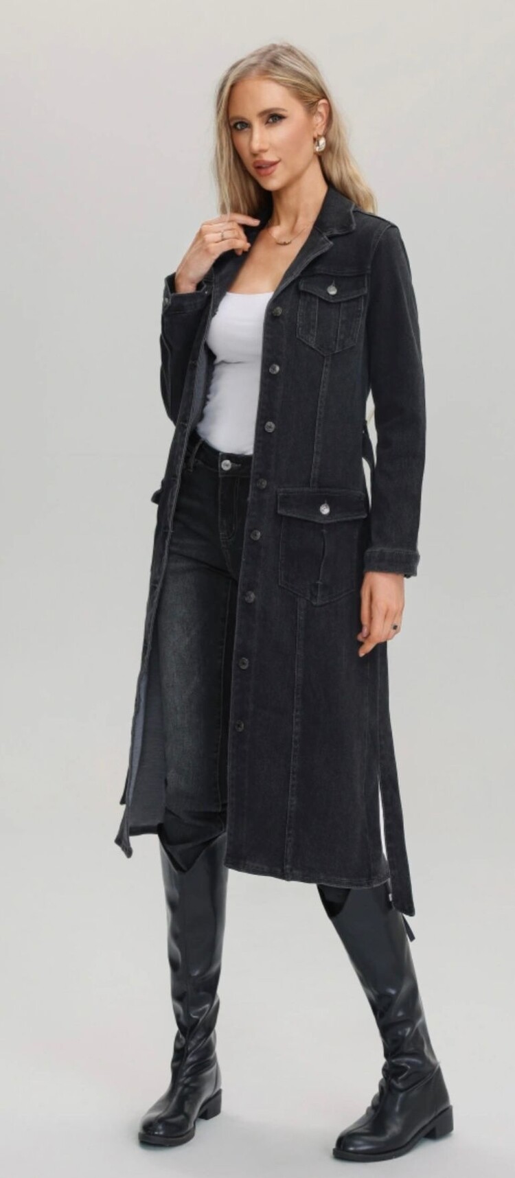 Paris Super Stretch Dress Trench- Dark Grey V8089