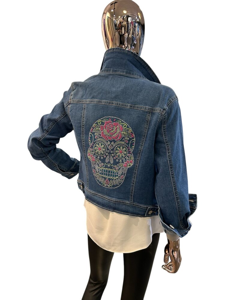 USA Denim Jacket With Colored Skull