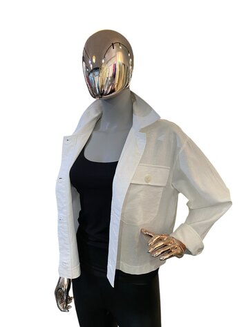 USA Linen Oversized Pocketed Shacket-Ivory 931058