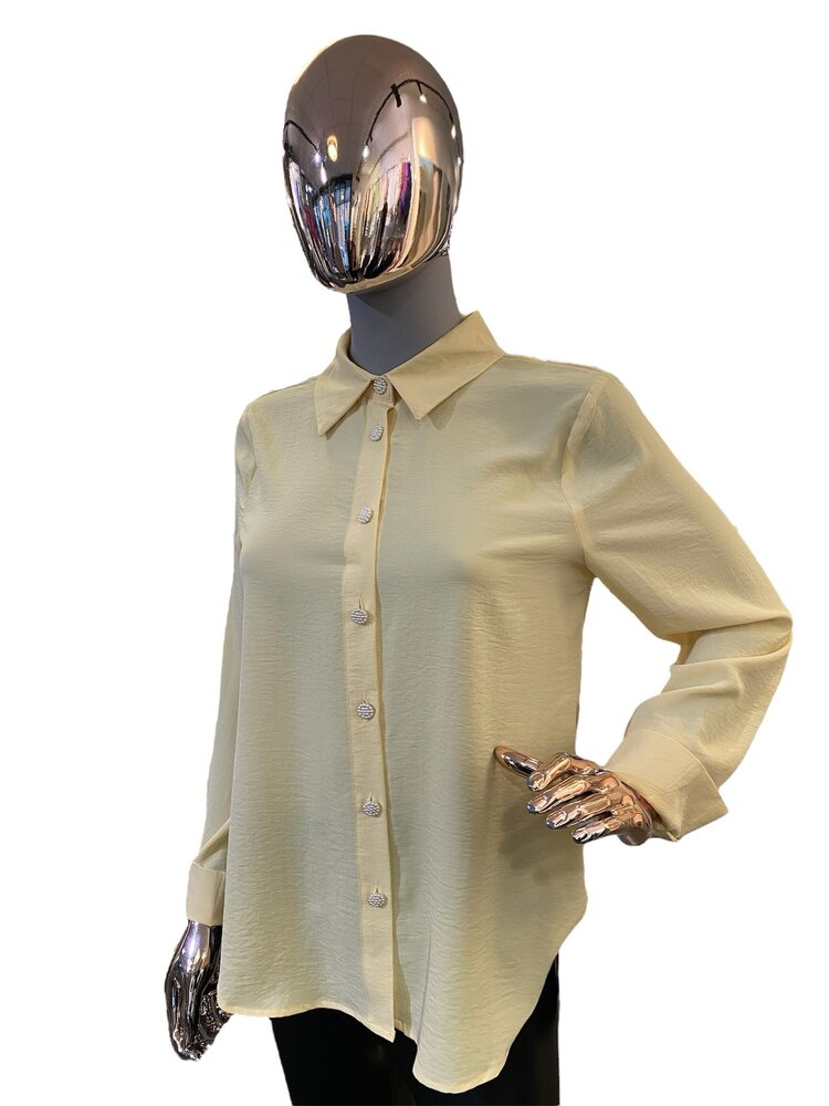 USA Textrured Crepe Pearl Button Dress Shirt- Yellow 99992