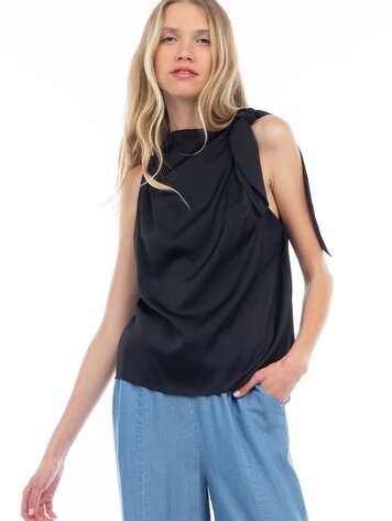 USA Sleeveless Blouse With Shoulder Tie Detail -Black ST119371