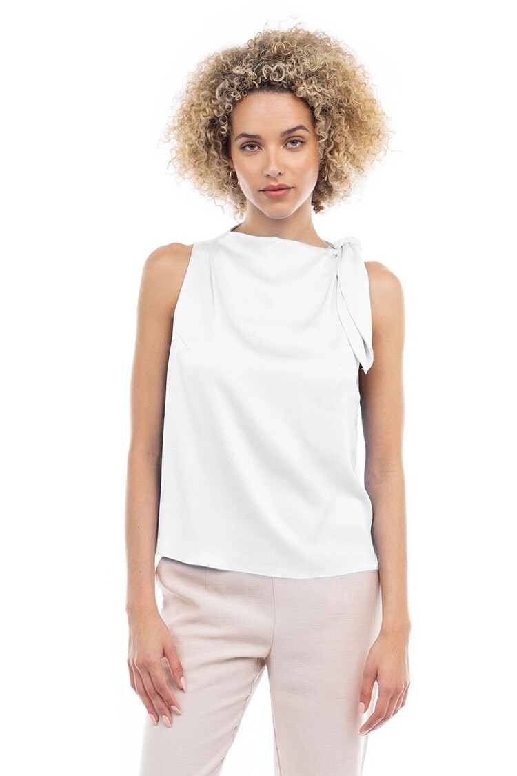 USA Sleeveless Blouse With Shoulder Tie Detail -White ST119371