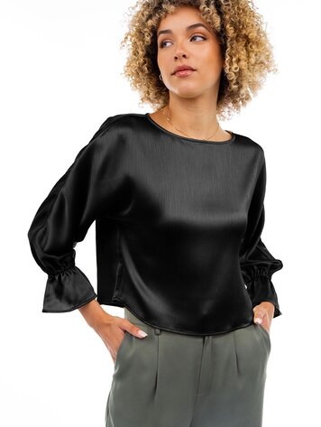 USA Boat Neck Bouse W/ Cuff Sleeves -Black WB4972