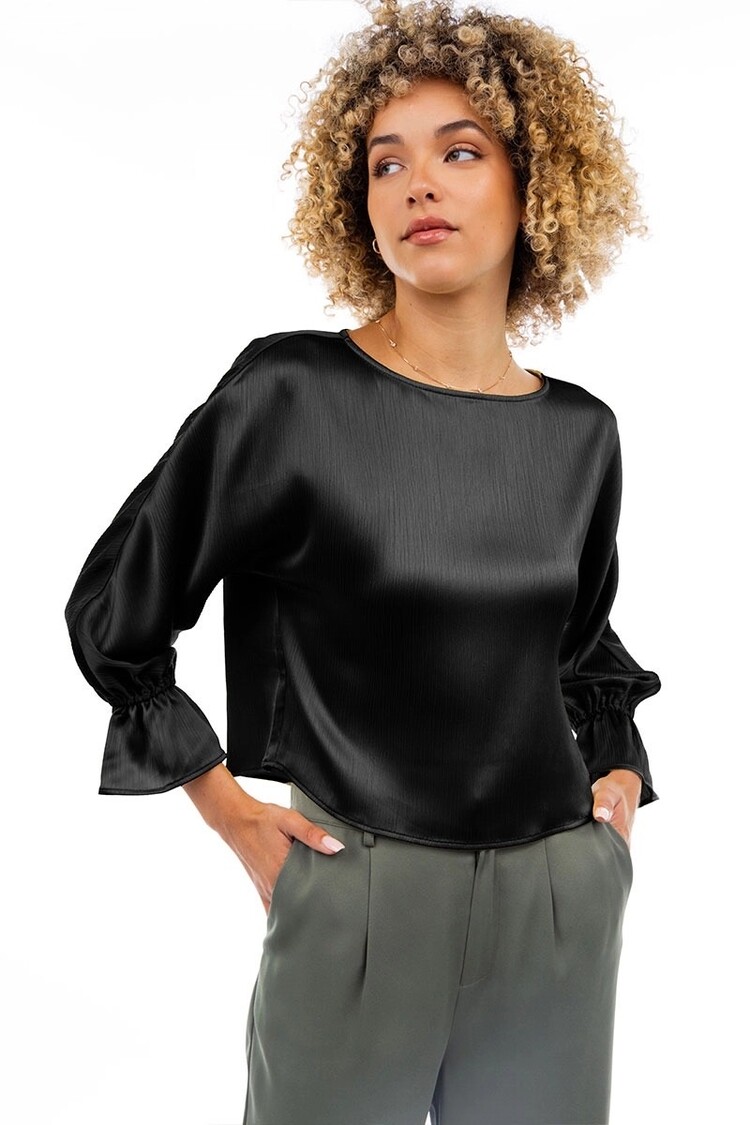 USA Boat Neck Bouse W/ Cuff Sleeves -Black WB4972