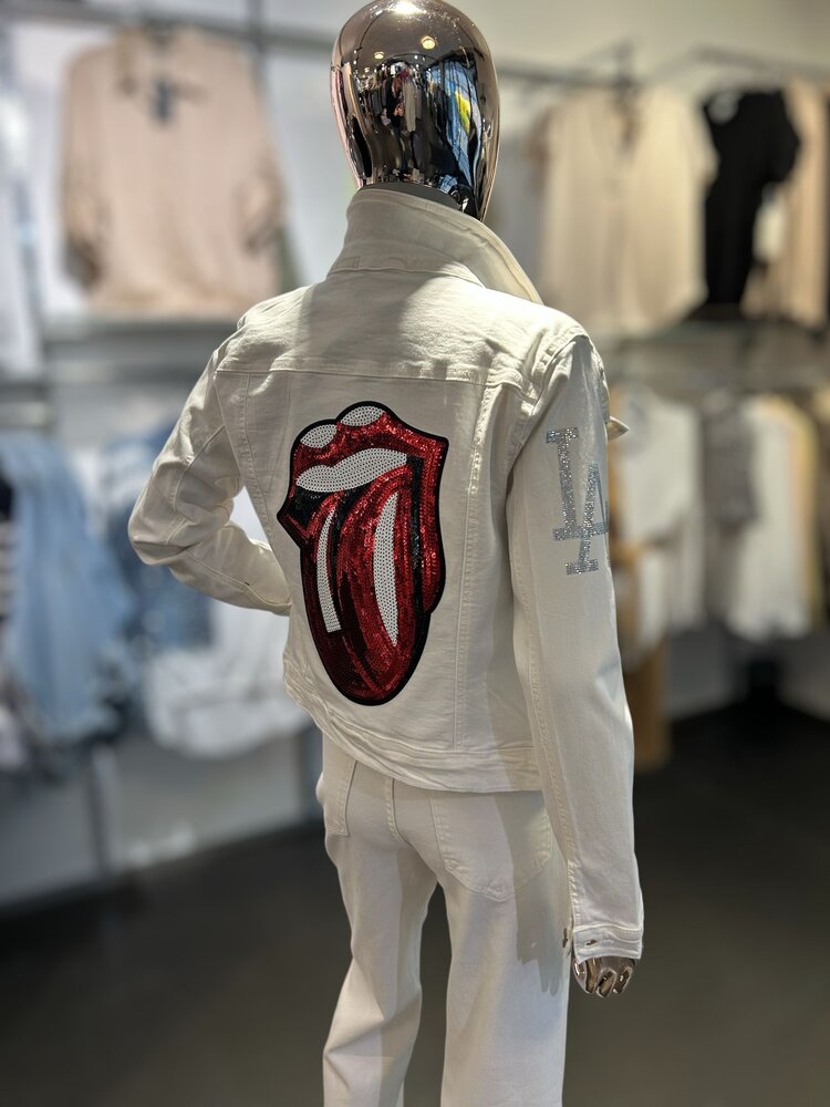 Paris Stretch Jeans Jacket- White W/ Tongue/LA Stones Gr. M