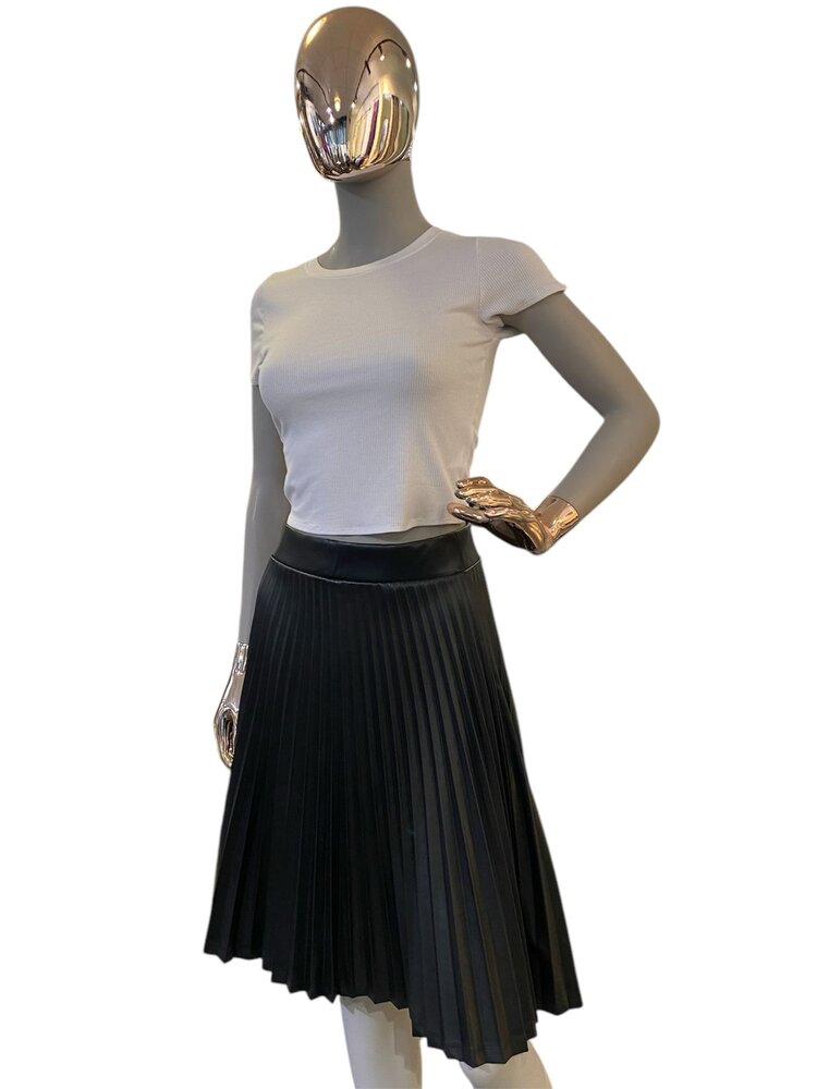 USA Faux Leather Pleated Skirt Black- 92778