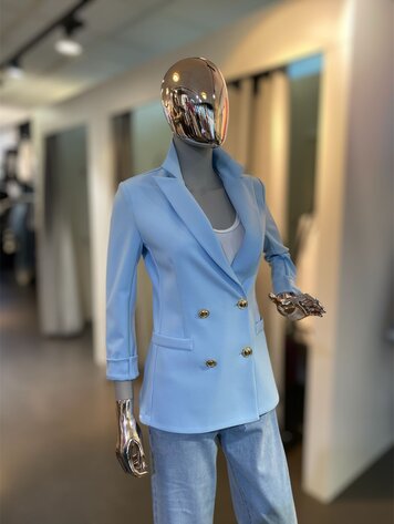 Italy Rina Double Breast Blazer- Light Blue