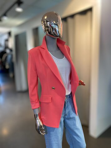 Italy Rina Double Breast Blazer- Bright Pink