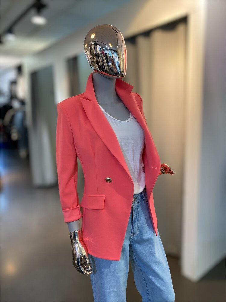 Italy Rina Double Breast Blazer- Bright Pink