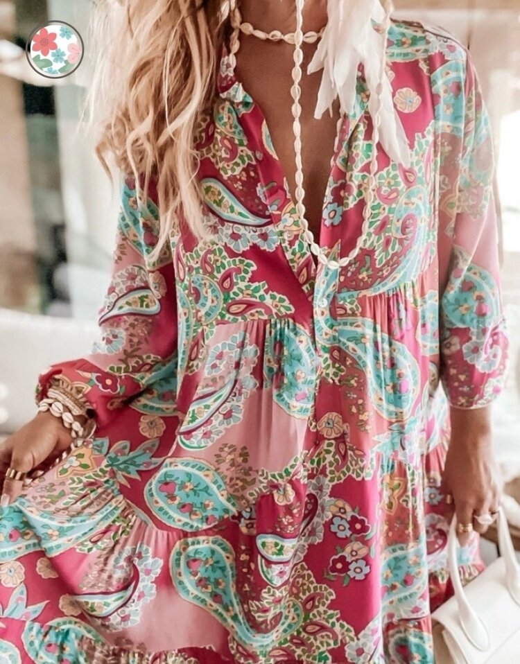 Boho Viscose Dress - Cranberry Passion