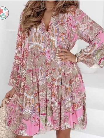 Paris Boho Viscose Dress - Pink Passion
