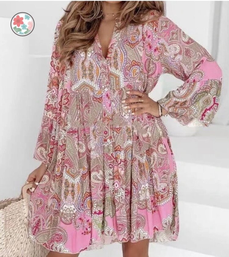 Paris Boho Viscose Dress - Pink Passion