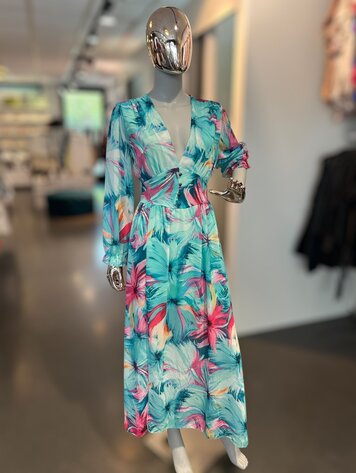 Paris Aqua Floral Dress Long
