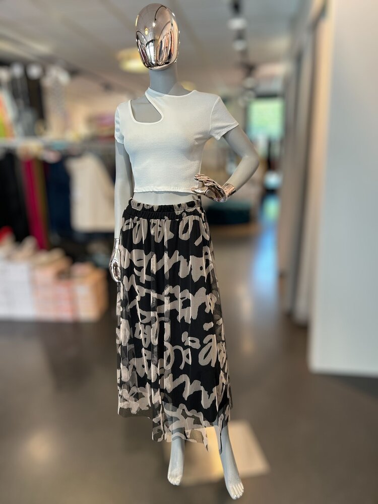 Paris Black/Beige Print Skirt