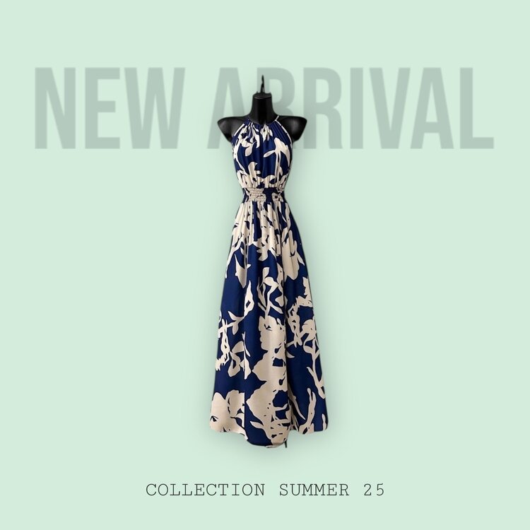 Summer Dress-Navy/Biege