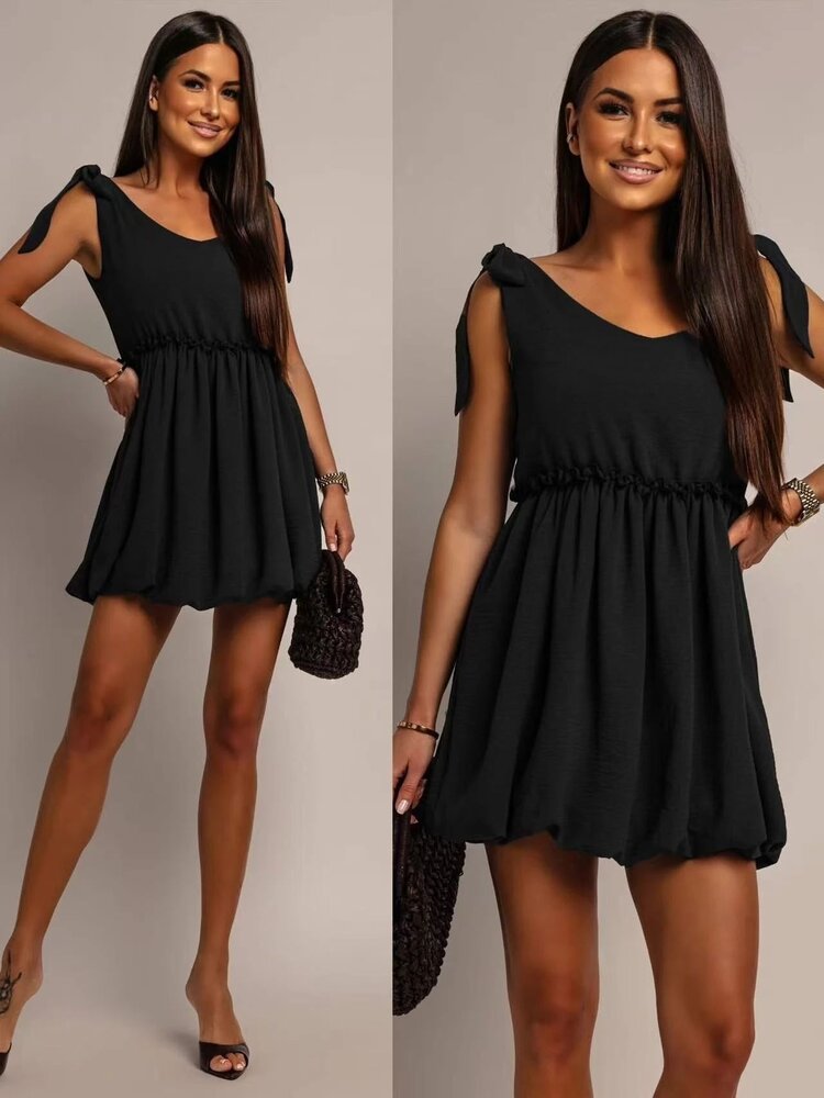 Paris Black  Summer Dress With Tie Straps