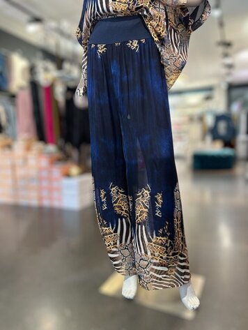 Paris Silk Pants W/ Animal Print - Navy 20612