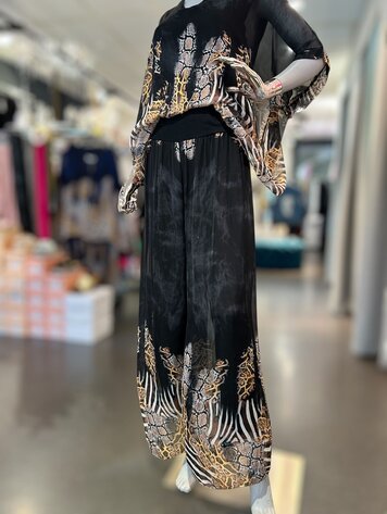 Paris Silk Pants W/ Animal Print - Black 20612