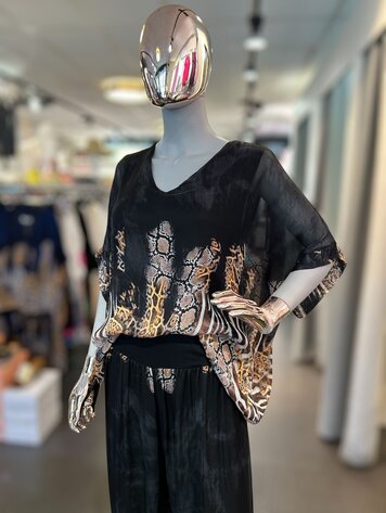 Paris Silk Top W/ Animal Print - Black 50519