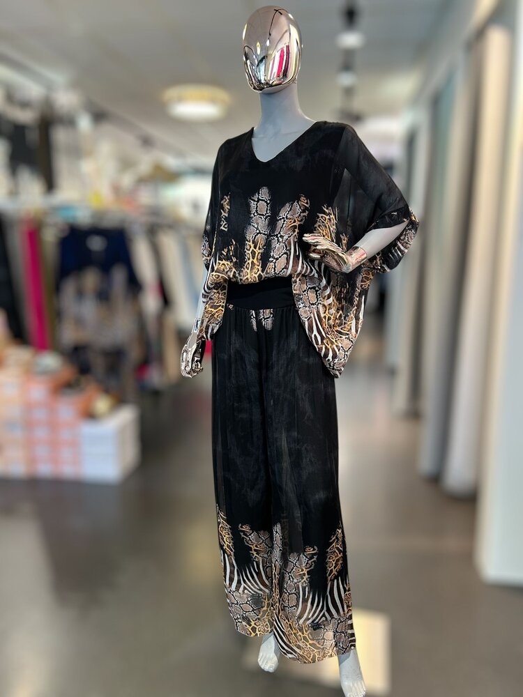 Paris Silk Top W/ Animal Print - Black 50519