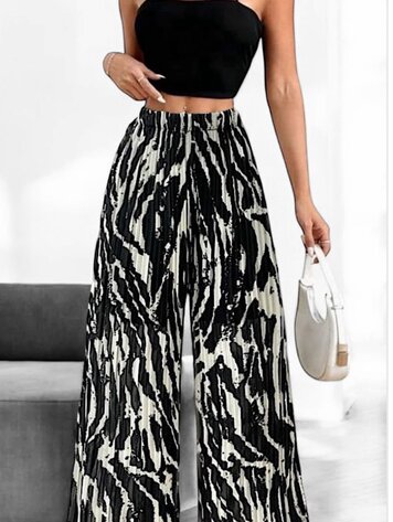 Paris Zebra Pleated Wide-Leg Pants