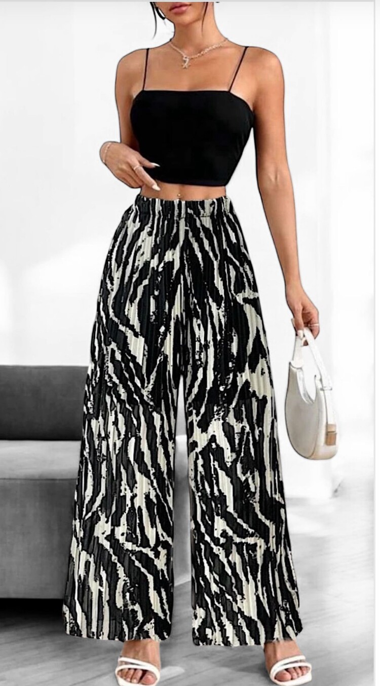 Paris Zebra Pleated Wide-Leg Pants