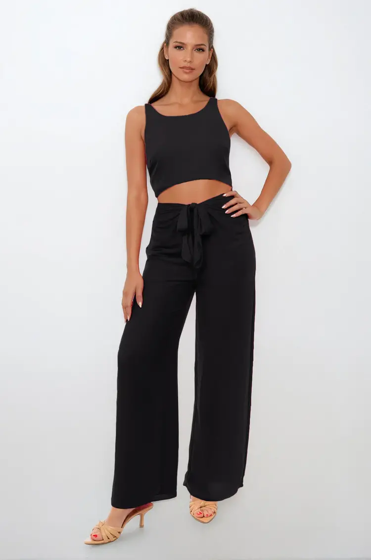 USA Waist Cut Out Jumpsuit- Black ER117385