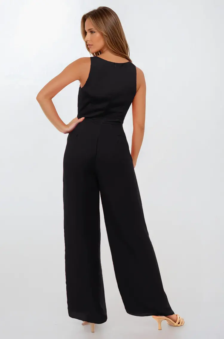 USA Waist Cut Out Jumpsuit- Black ER117385
