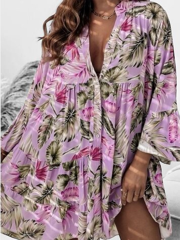 Paris Boho Viscose Dress - Tropical Blossom Breeze