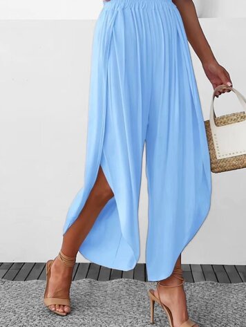Light Blue Viscose Pants-89905 - Robeaux Switzerland