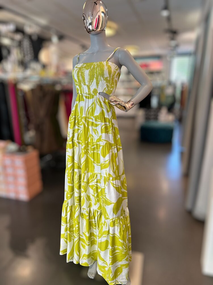 USA Floral Printed Maxi Dress- Chartreuse