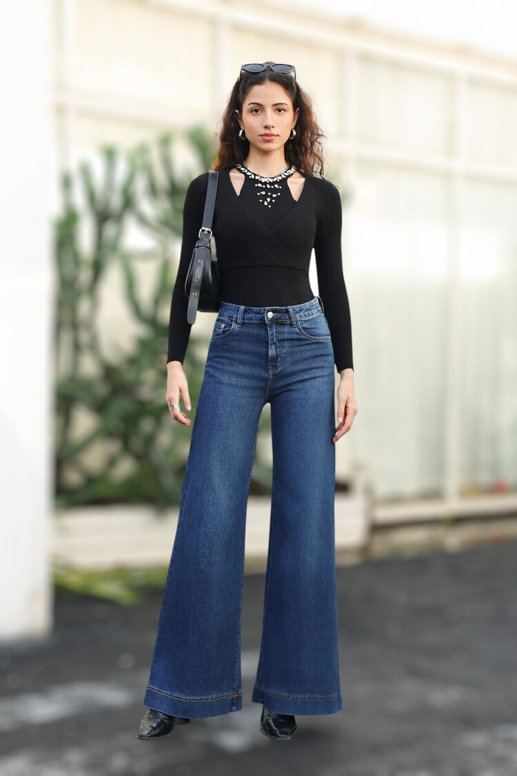 Paris Wide Leg Blue Jeans-JW852