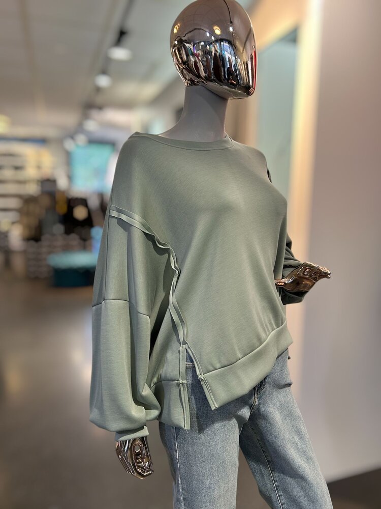 USA Crew Neck Top With Seam-Olive 14026