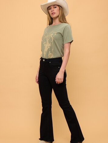 USA Bootcut Embroidered Stretchy Women's Jeans With Rhinestones-Black WF-011