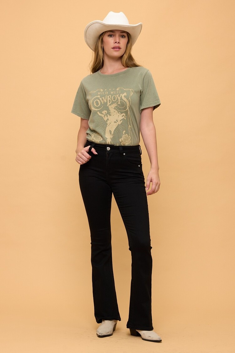 USA Bootcut Embroidered Stretchy Women's Jeans With Rhinestones-Black WF-011