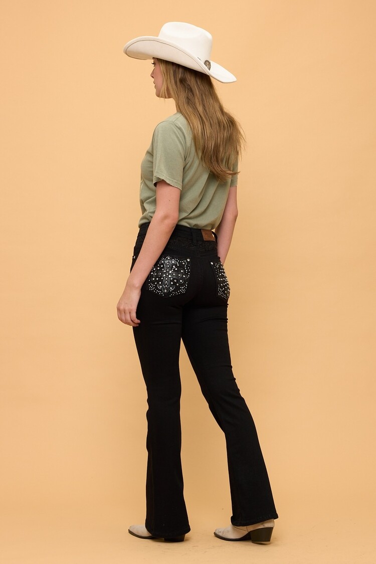 USA Bootcut  Stretchy Women's Jeans With Rhinestones-Black WF-011