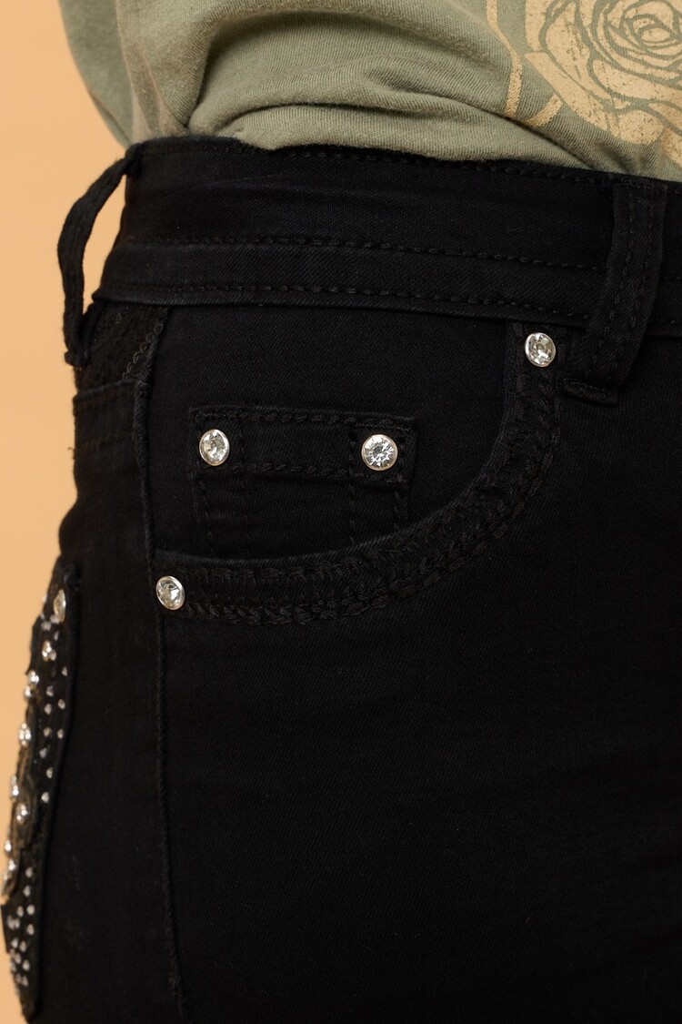 USA Bootcut Embroidered Stretchy Women's Jeans With Rhinestones-Black WF-011