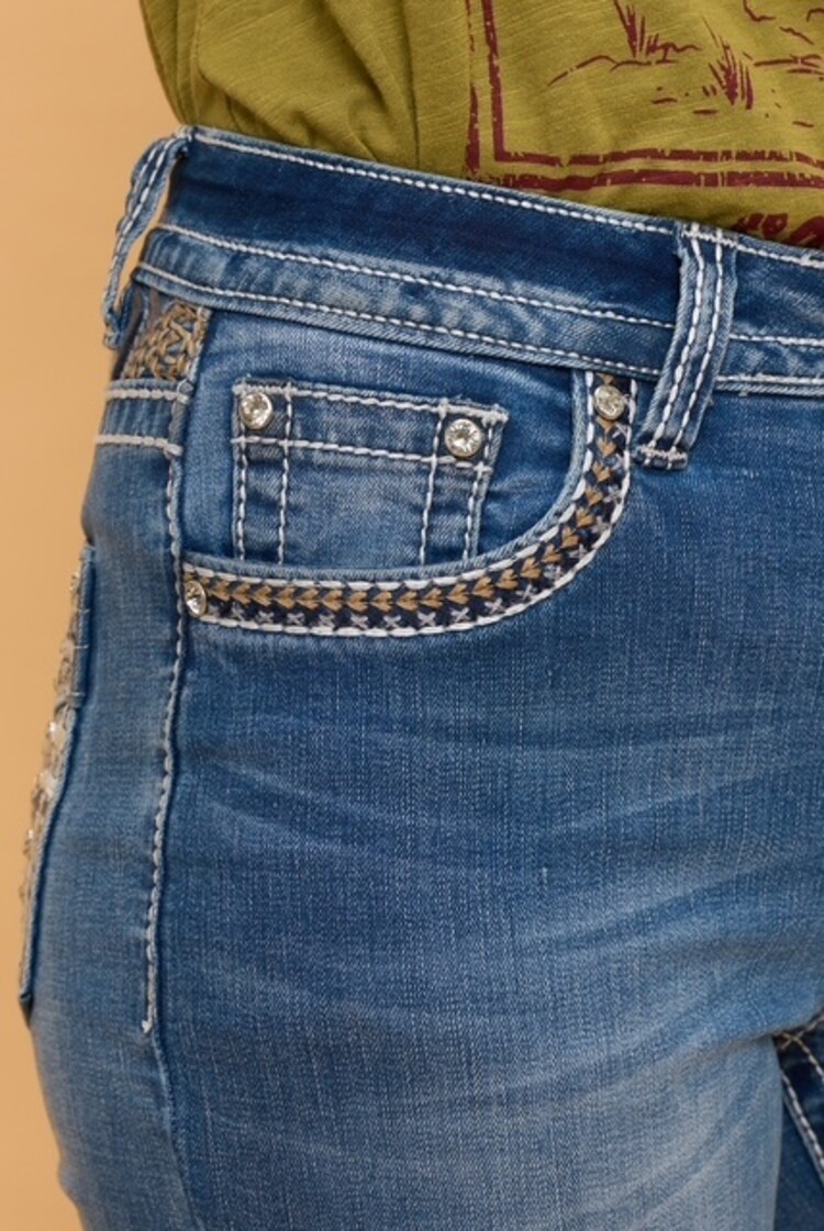 USA Bootcut Stretchy Women's Jeans With Rhinestones-Blue WT-782