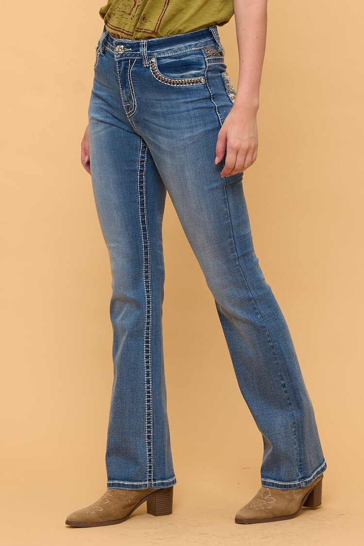 USA Bootcut Stretchy Women's Jeans With Rhinestones-Blue WT-782
