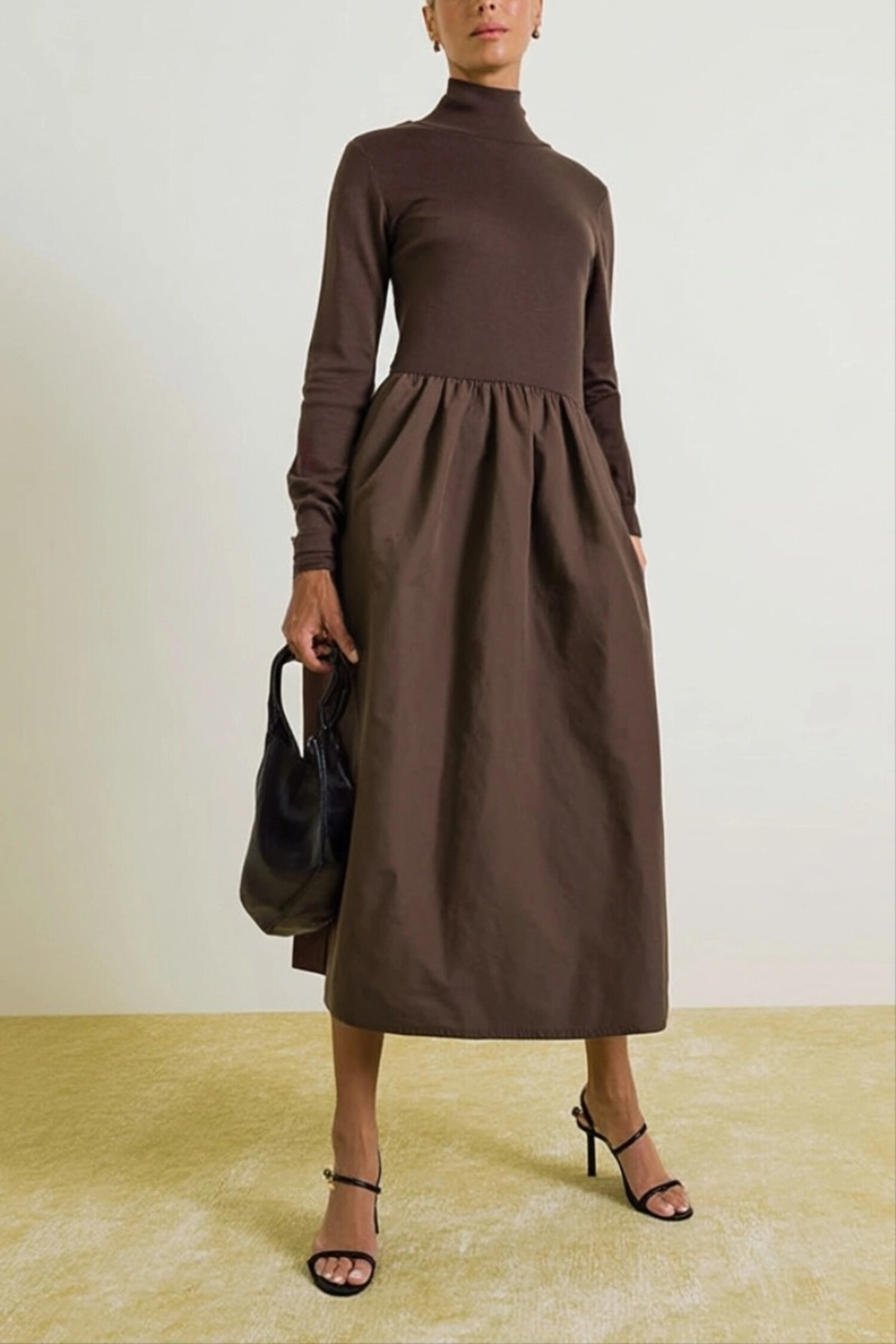 Mock Neck Long Sleeve Maxi Dress- Chocolate WD7105 - Robeaux