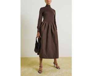 Mock Neck Long Sleeve Maxi Dress- Chocolate WD7105 - Robeaux Switzerland Mock Neck Long Sleeve Maxi Dress- Chocolate WD7105 - Robeaux Switzerland