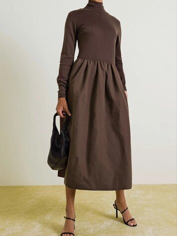 USA Mock Neck Long Sleeve Maxi Dress- Chocolate WD7105