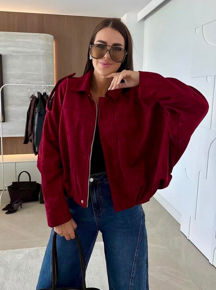 Paris Suede Bomber Jacket-Wine