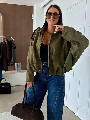 Paris Suede Bomber Jacket-Olive