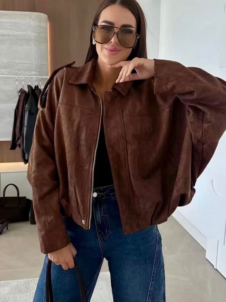 Paris Suede Bomber Jacket-Brown
