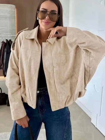 Paris Suede Bomber Jacket-Beige