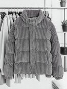 Ribbed Velvet Puffer Jacket-Grey FD50S46 - Robeaux Switzerland