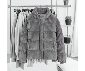 Ribbed Velvet Puffer Jacket-Grey FD50S46 - Robeaux Switzerland