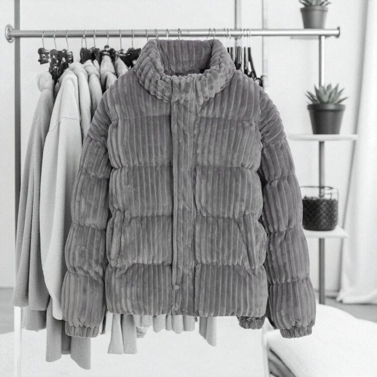 Paris Ribbed Velvet Puffer Jacket-Grey FD50S46