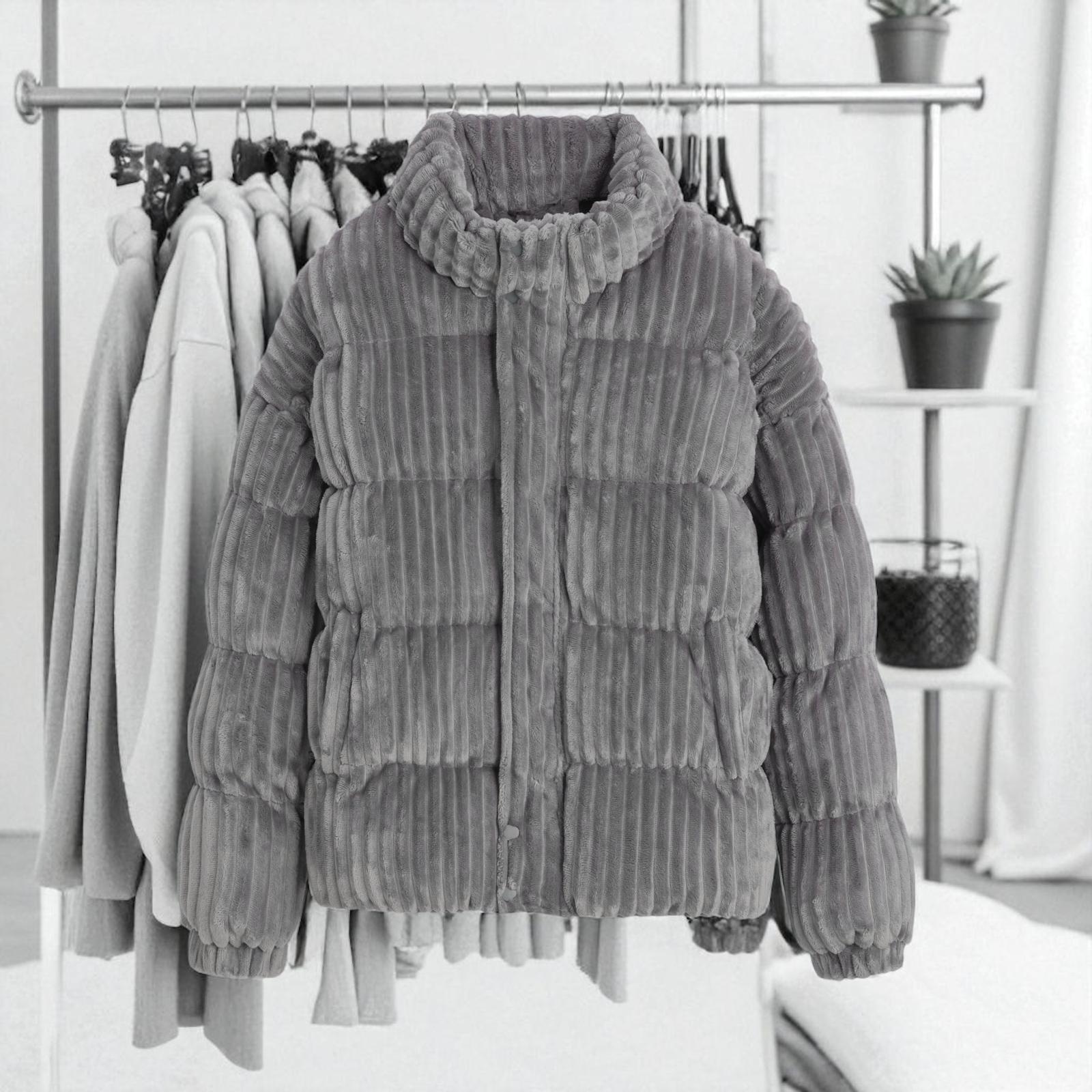 Ribbed Velvet Puffer Jacket-Grey FD50S46 - Robeaux Switzerland